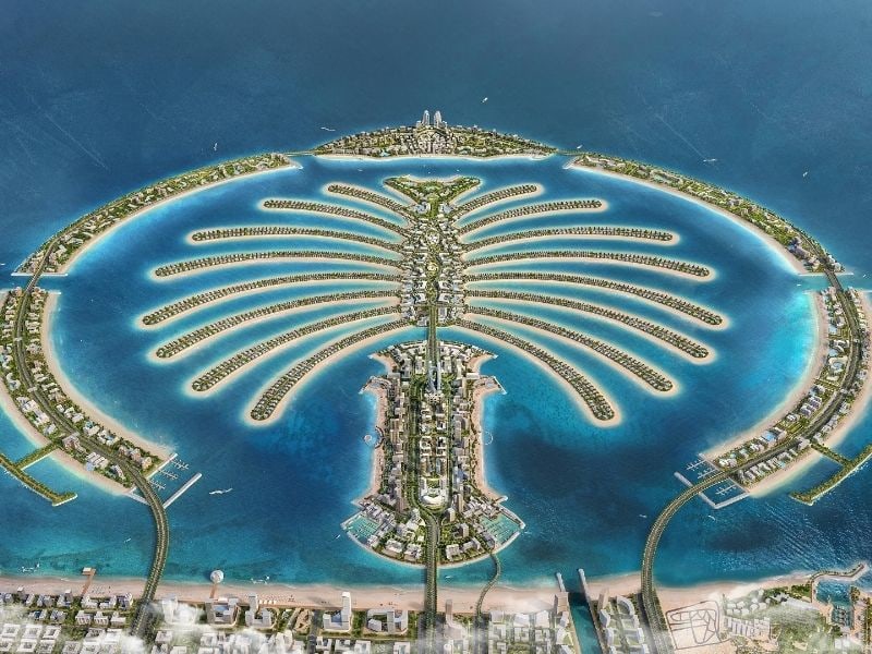 Aerial view of Palm Jebel Ali waterfront community in Dubai
