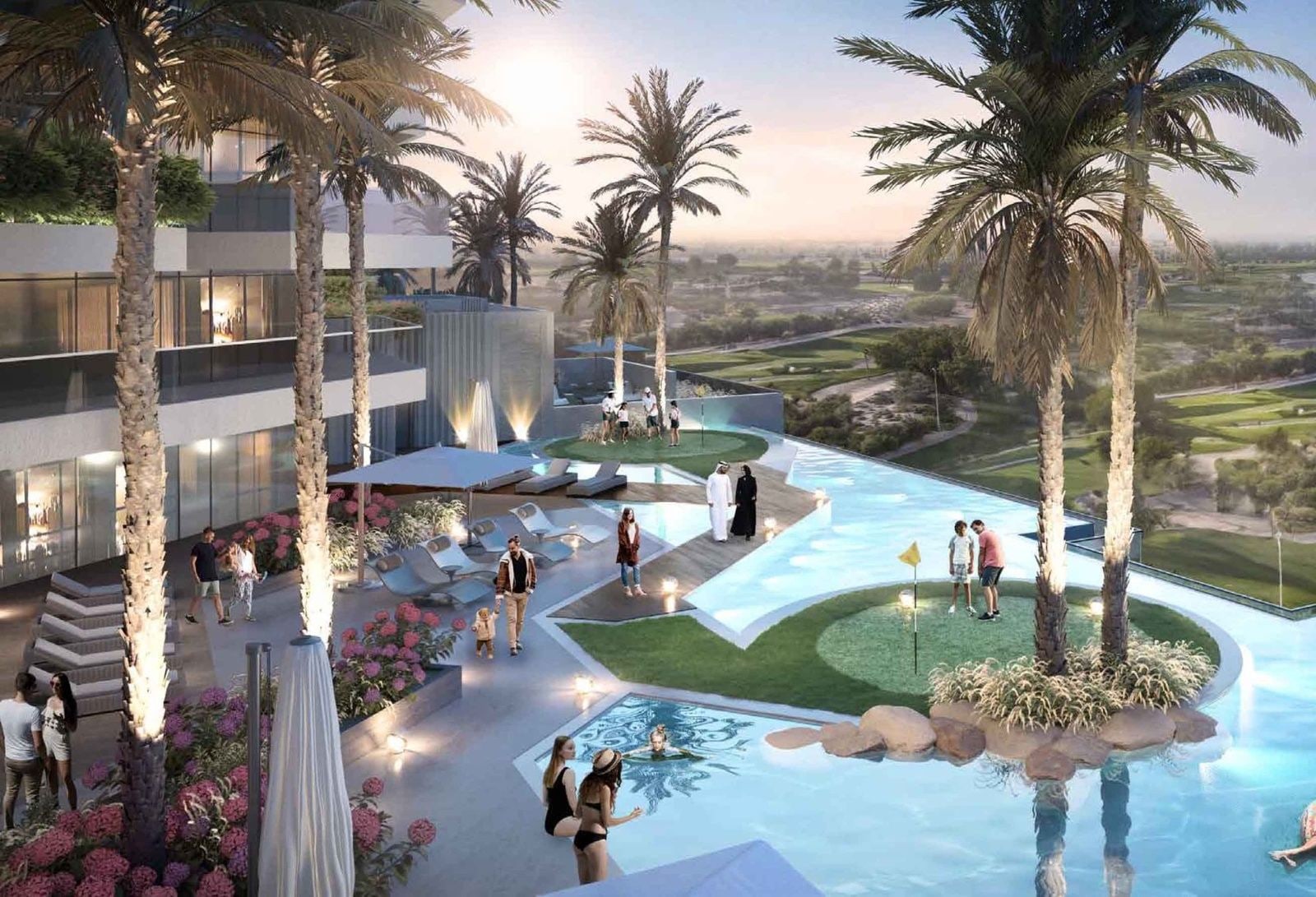 High Floor 2-Bedroom Apartment with Golf & Pool Views in Golf Greens 2 Tower A, DAMAC Hills, Dubai
