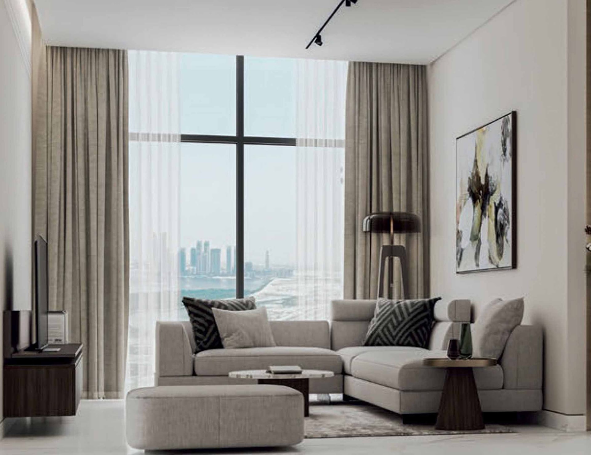 Lagoon and Skyline View Apartment in 330 Riverside Crescent, Sobha Hartland 2, Dubai interiors