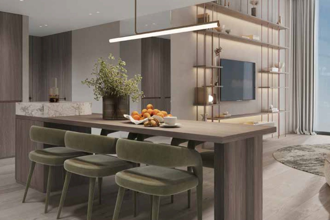 High floor with skyline views apartment in cove boulevard dubai land residence complex interiors cove boulevard by