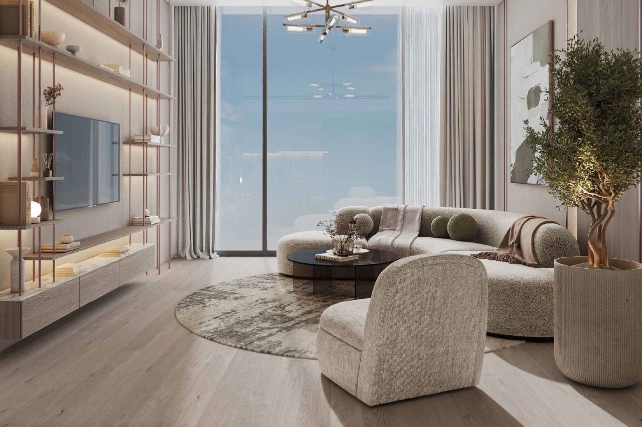 High floor with skyline views apartment in cove boulevard dubai land residence complex interiors cove boulevard by