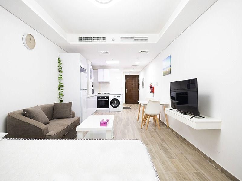 Furnished pool view studio in laya mansion jvc district 15 dubai interiors 1 media item