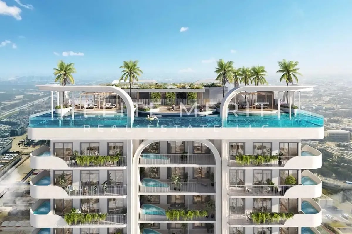 High floor 1 bedroom apartment with huge balcony skyline view in weybridge gardens 3 dubai land residence complex dlrc
